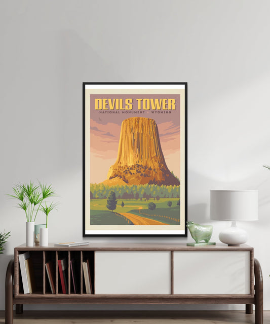Vintage Devils Tower Travel Poster - Matte Paper