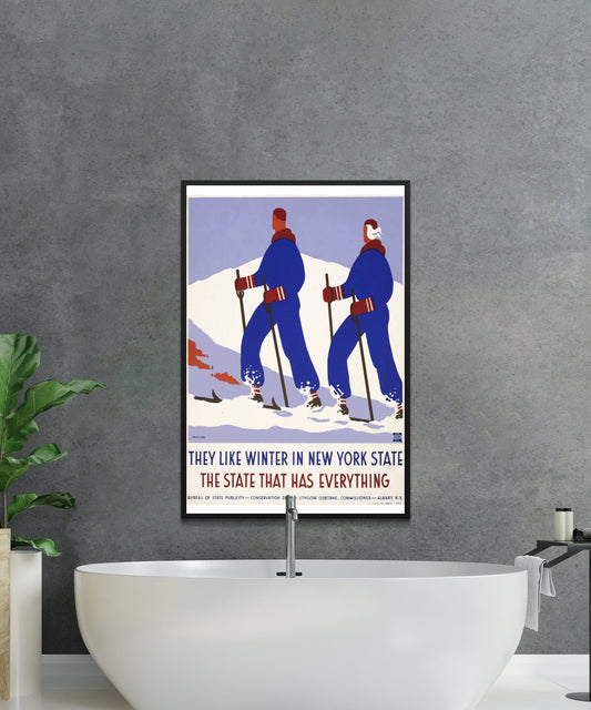 Vintage Tourism Skiing Winter Sports New York  Travel Poster - Matte Paper