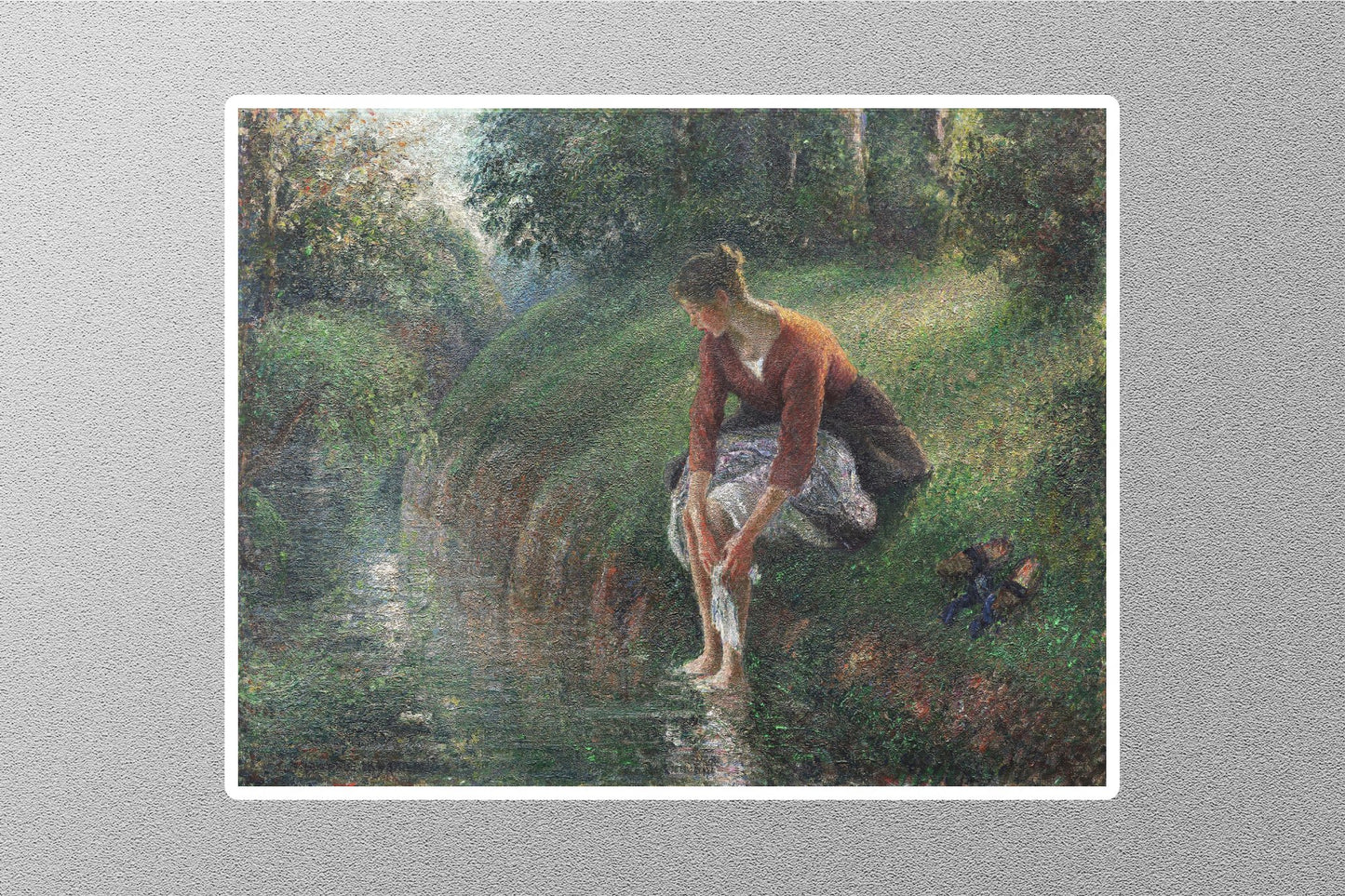 Young Woman Bathing Her Feet Camille Pissarro Sticker
