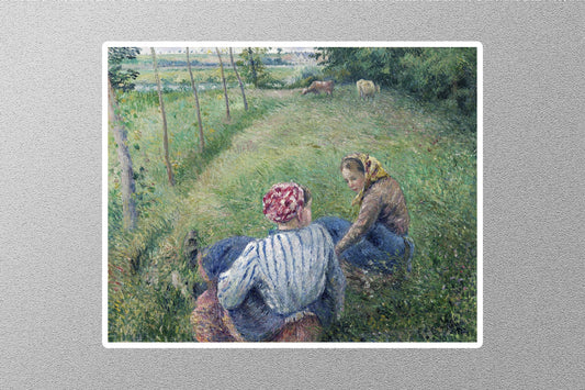 Young Peasant Girls Resting In The Fields Near Pontoise Camille Pissarro Sticker