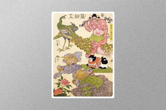 Oni, Peacock, Shishi, Cat and Insect Craftman Ichida Shoshichiro Sticker