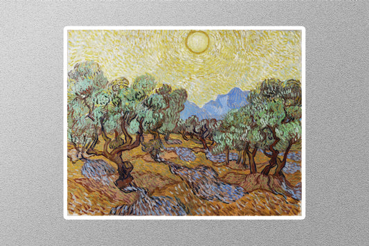 Olive Trees with Yellow Sky and Sun Vincent van Gogh Sticker