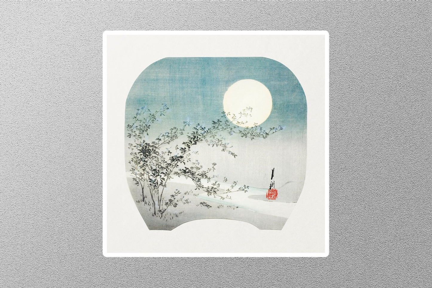 Full Moon and Autumn Flowers by the Stream Art Dozen Sticker