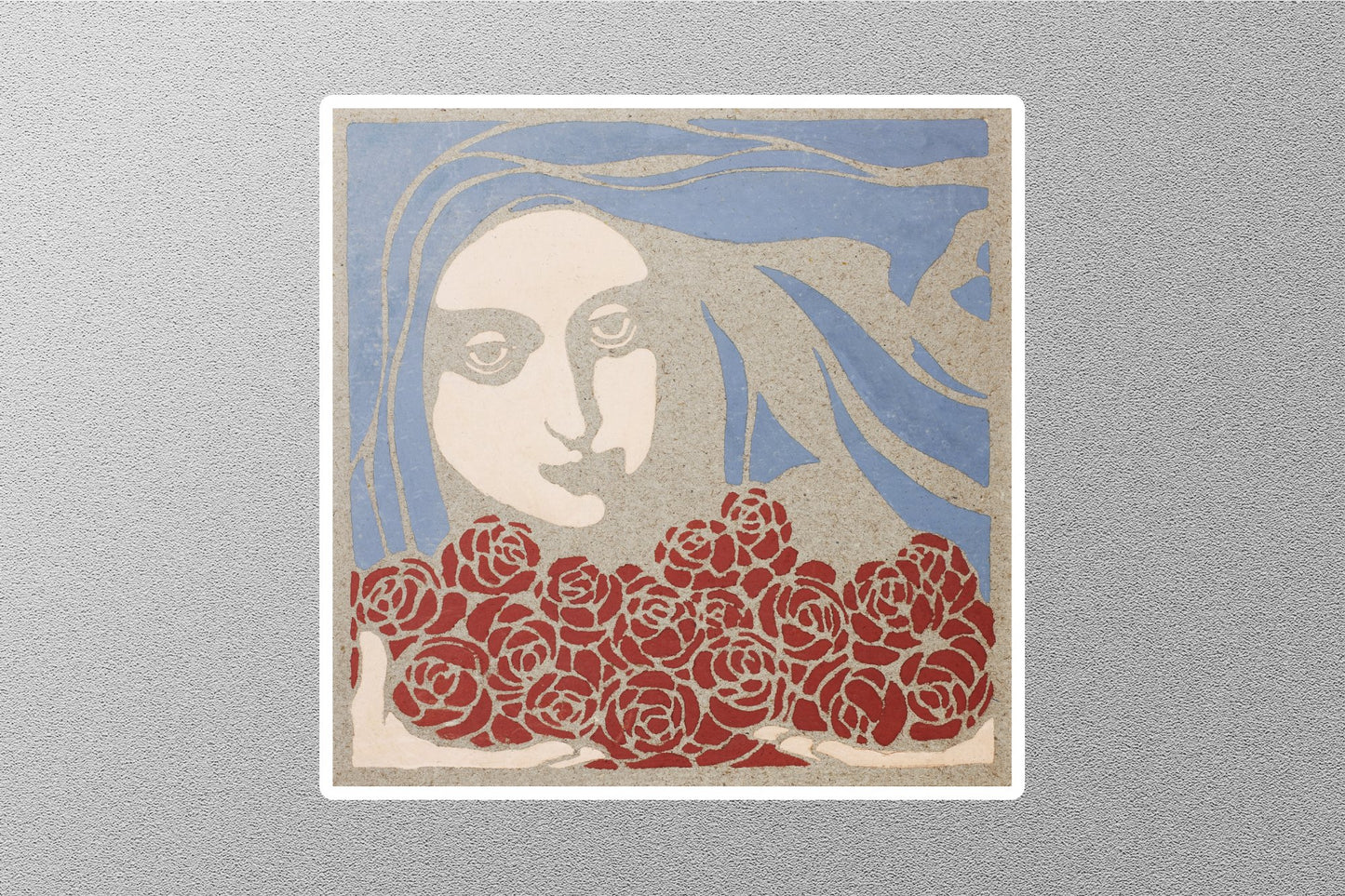 Koloman Moser Woman's Head With Roses Sticker