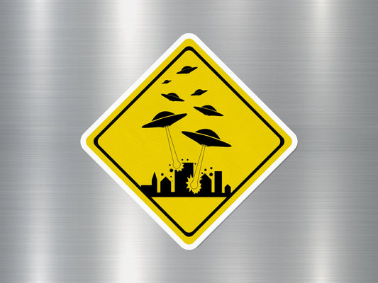 UFO Abducts Human Funny Sign Sticker