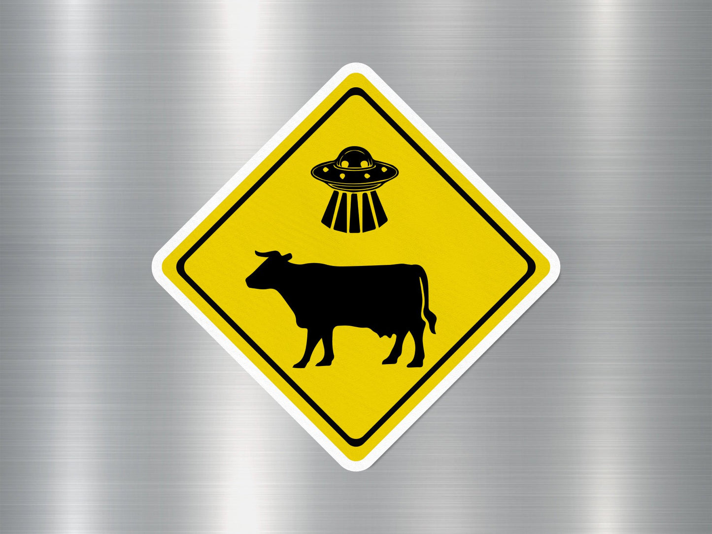 Cow and UFOs Funny Sign Sticker