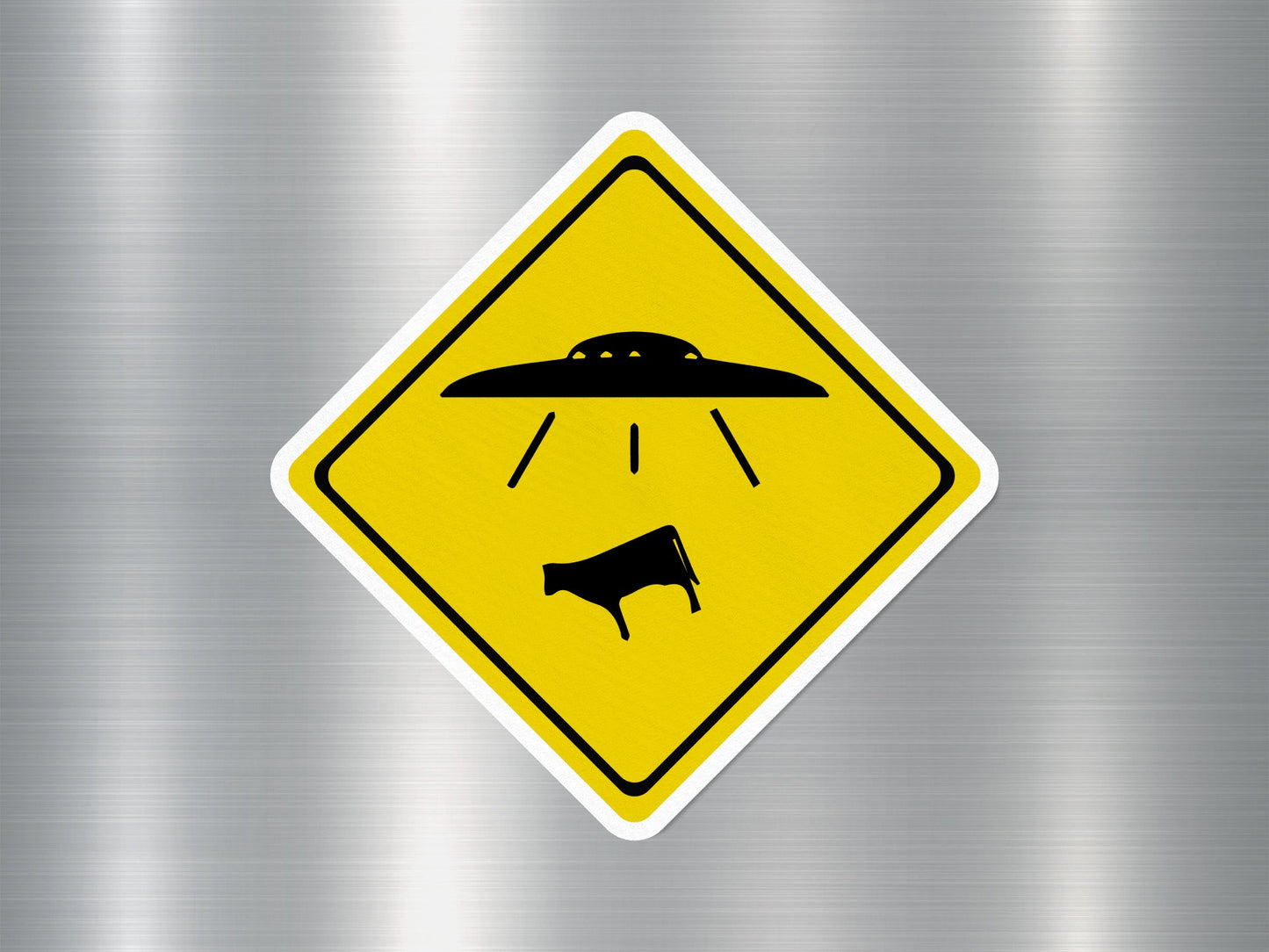 UFO Alien Cow Abduction Funny Sign Sticker