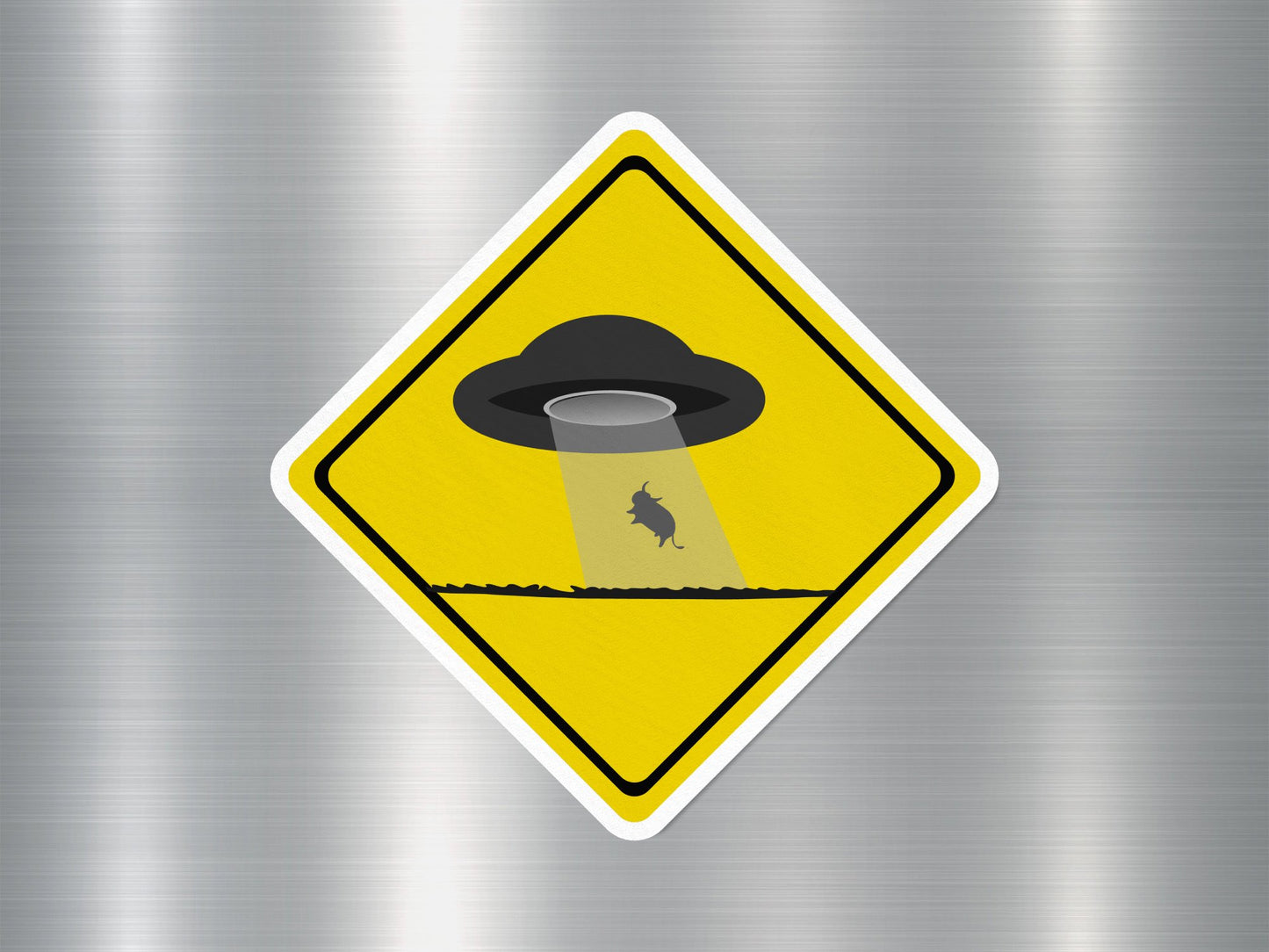 UFO Capturing Cow Funny Sign Sticker