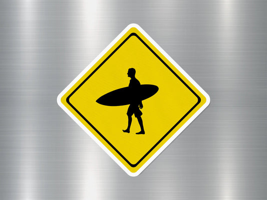 Surfer Crossing Road Funny Sign Sticker