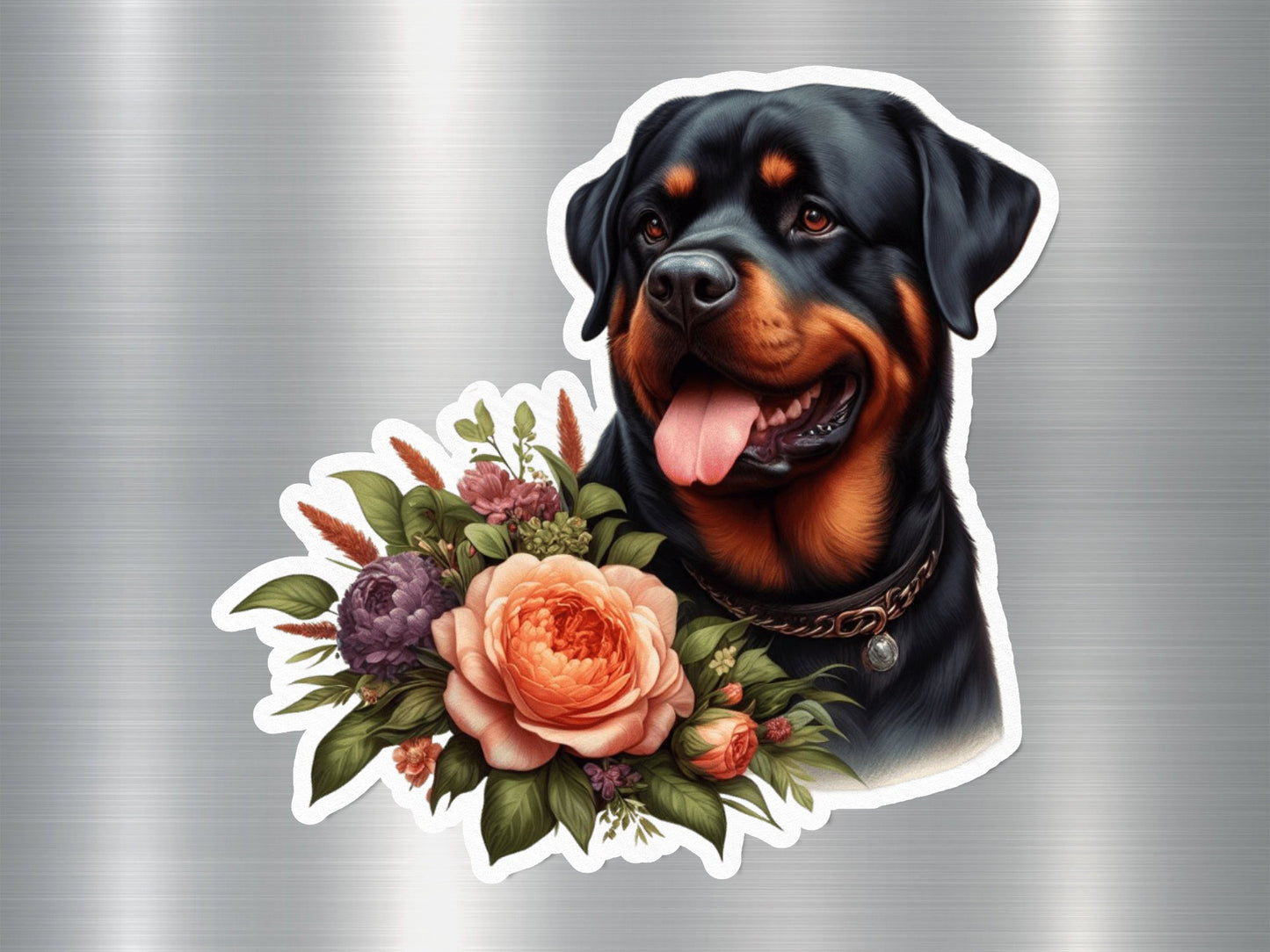 Rottweiler with Roses Dog Sticker