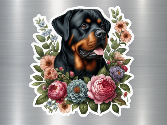 Rottweiler with Flower Dog Sticker