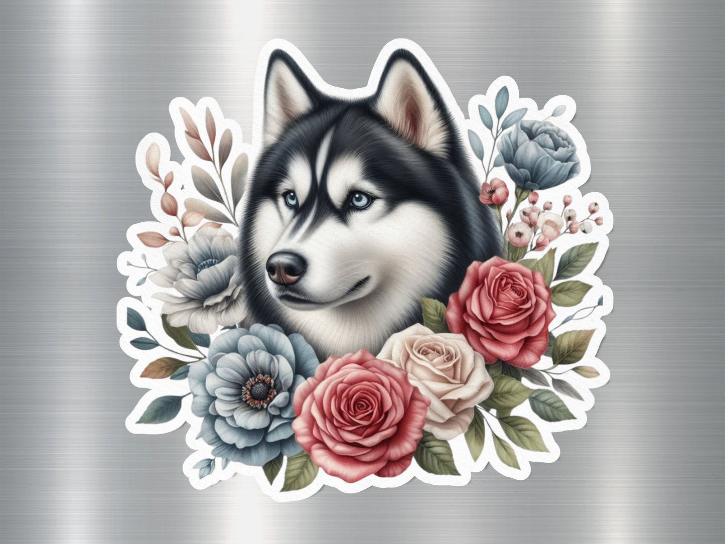 Floral Husky Dog Sticker