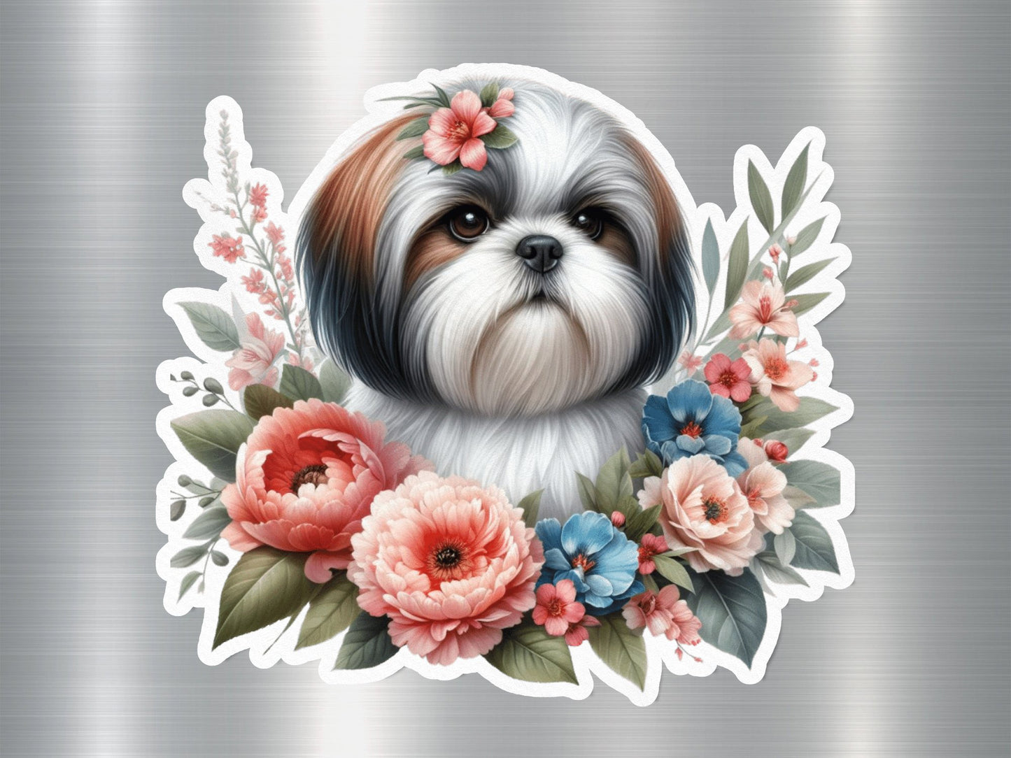 Floral Shih Tzu Dog Sticker