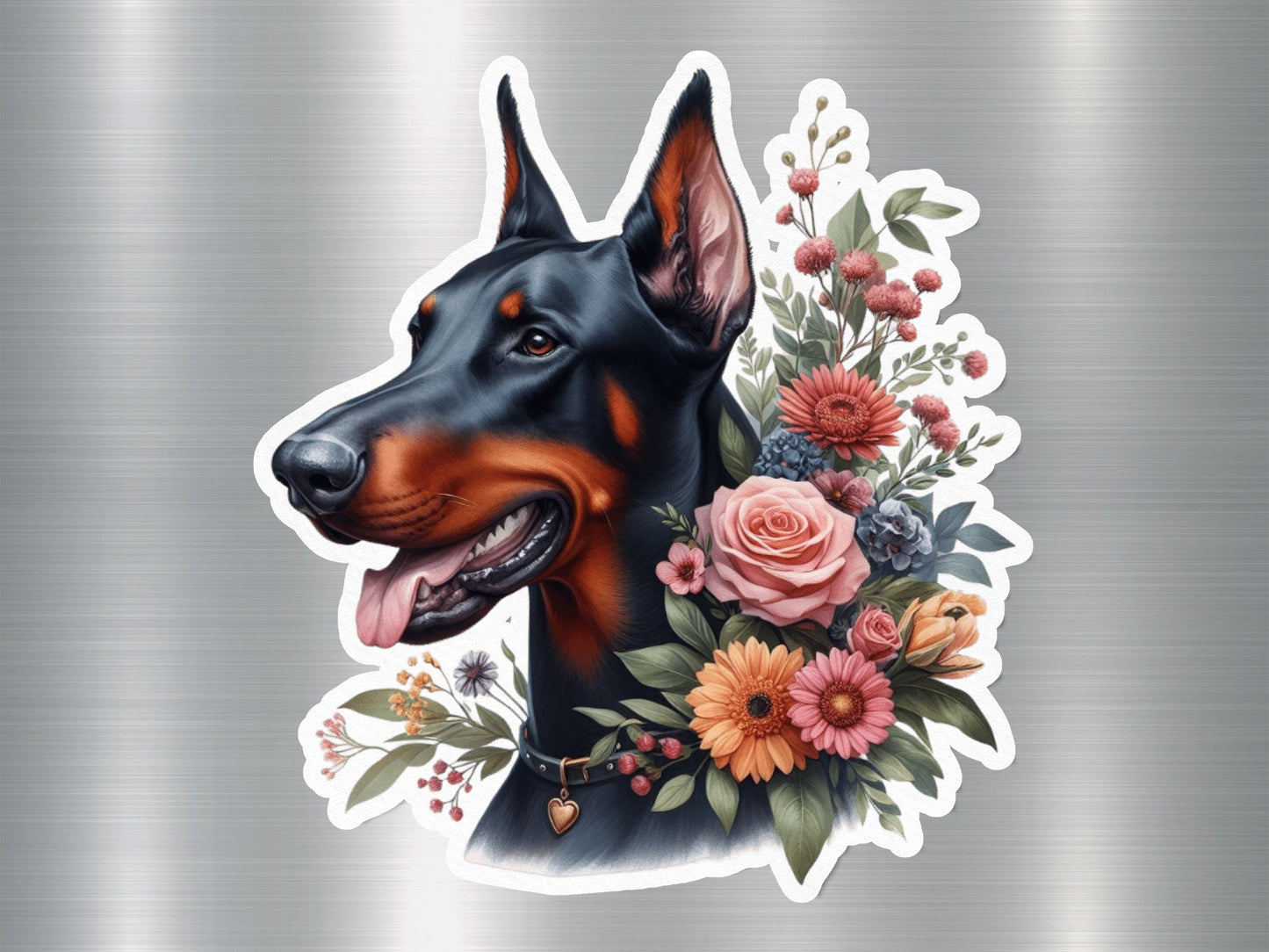 Floral Doberman Dog Sticker