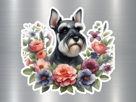 Floral Miniature Schnauzer Dog Sticker