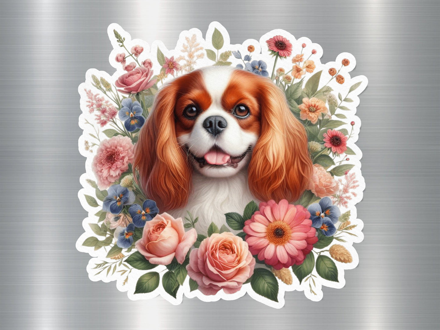 Floral Cavalier Dog Sticker