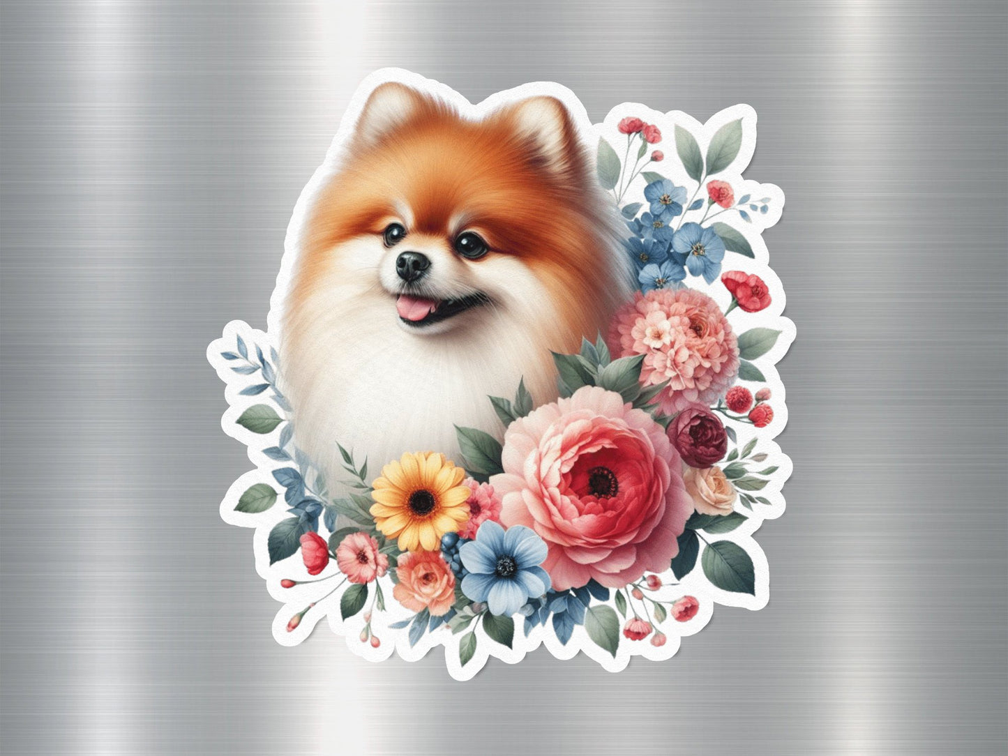 Floral Pom Dog Sticker