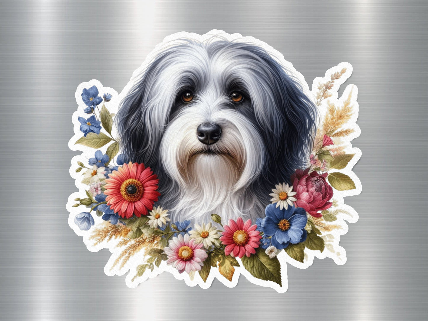 Floral Beardie Dog Sticker