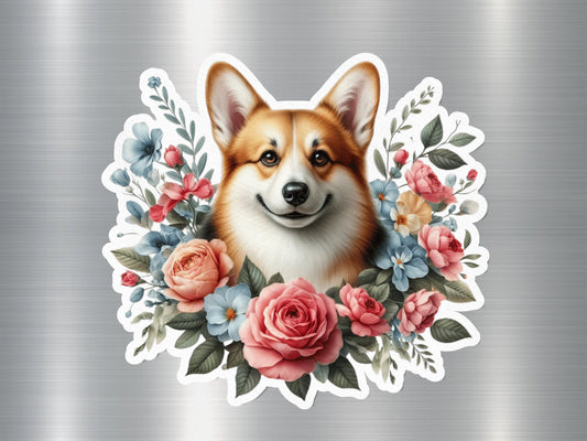 Floral Corgi Dog Sticker