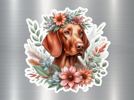 Floral Vizsla Dog Sticker