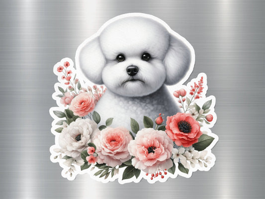 White Terrier with Flowers Dog Sticker