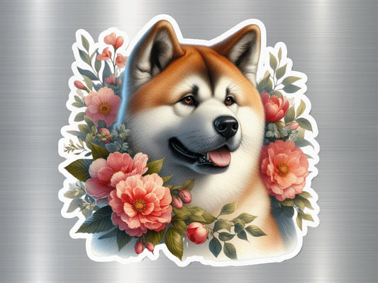 Akita in Bloom Dog Sticker