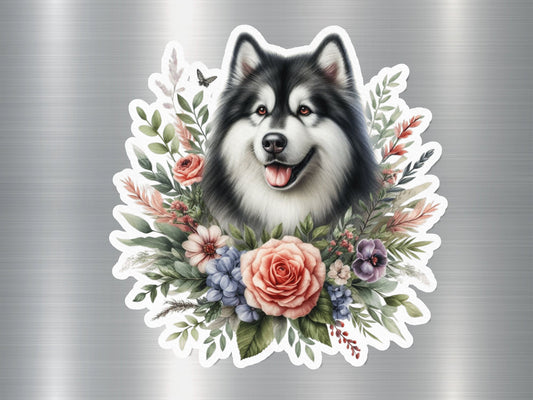 Floral Alaskan Malamute Dog Sticker