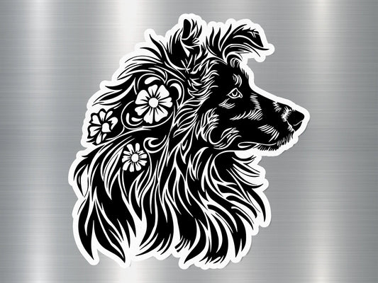 Floral Collie Dog Sticker