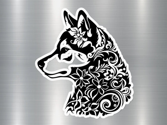 Floral Husky Dog Sticker