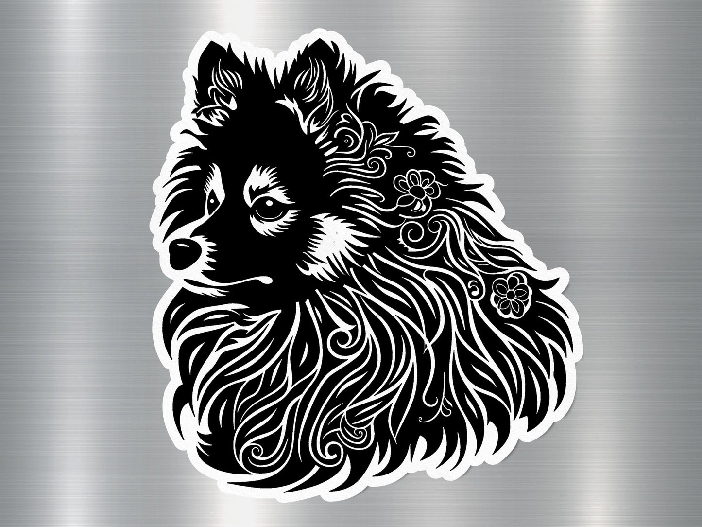 Floral Pomeranian Dog Sticker