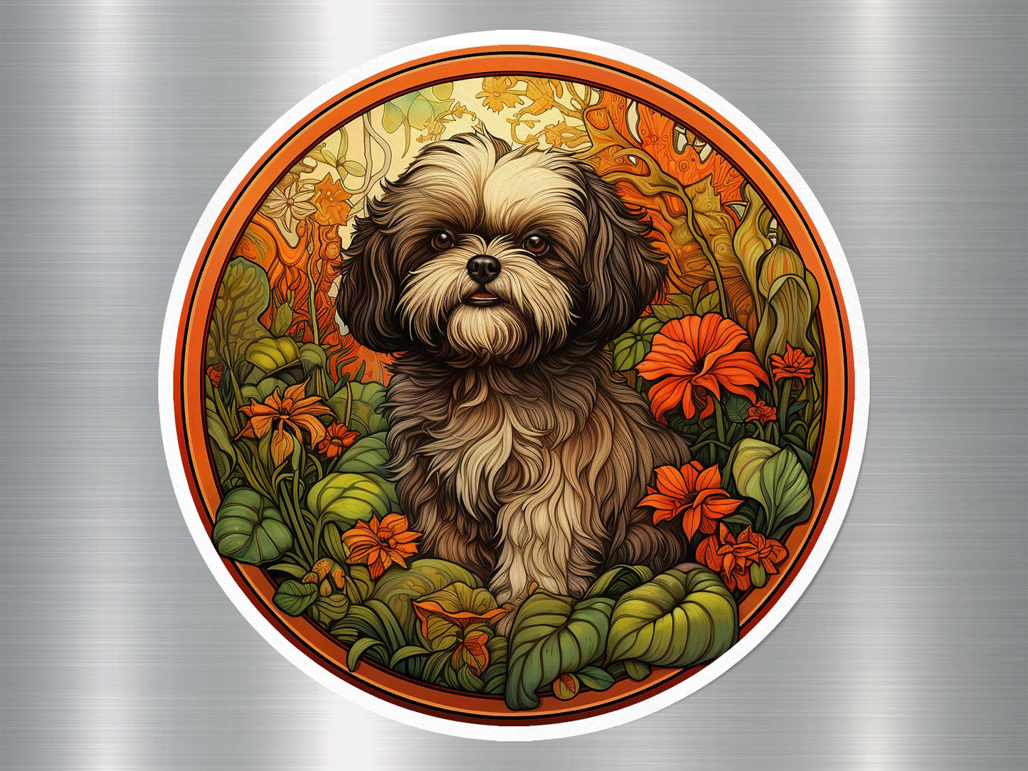 Shih Tzu Surrounded by Flowers Dog Sticker