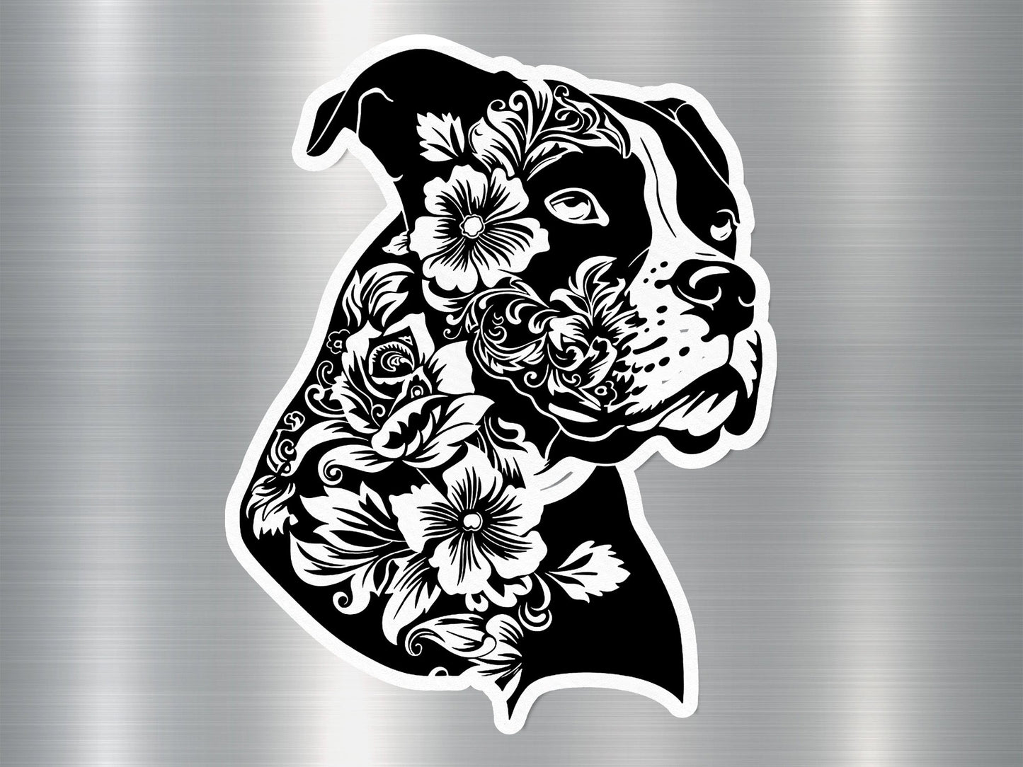 Floral Pit Bull Dog Sticker