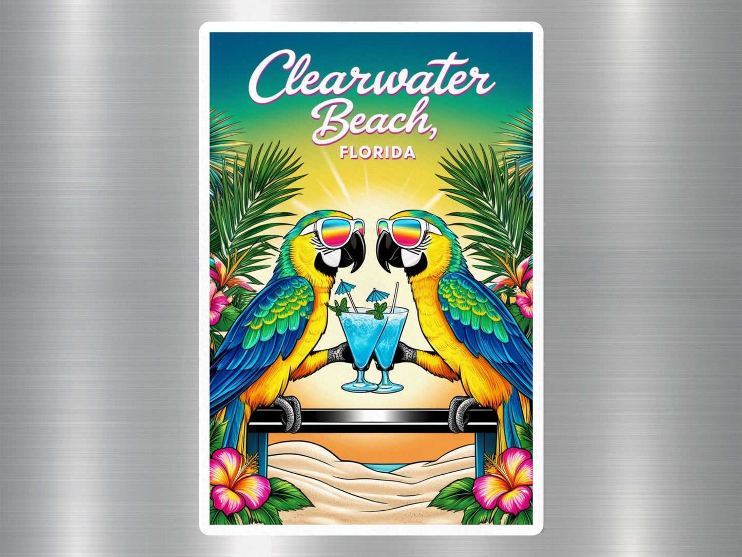 Clear Water Beach Florida Parrots Sticker