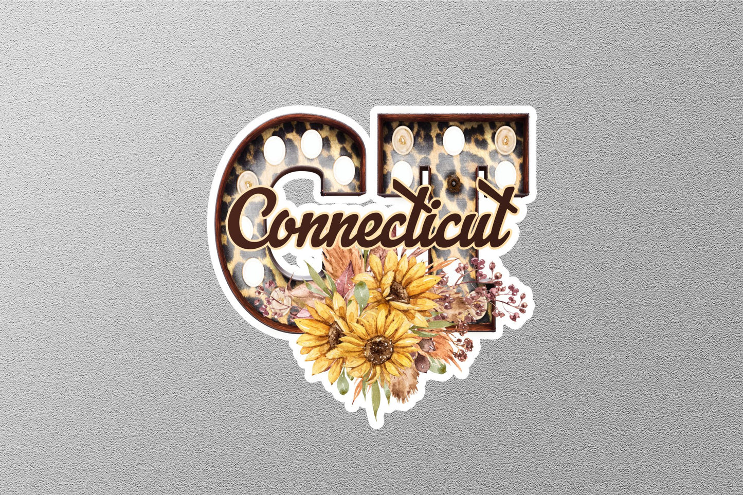Floral CT Connecticut With Sunflowers State Sticker