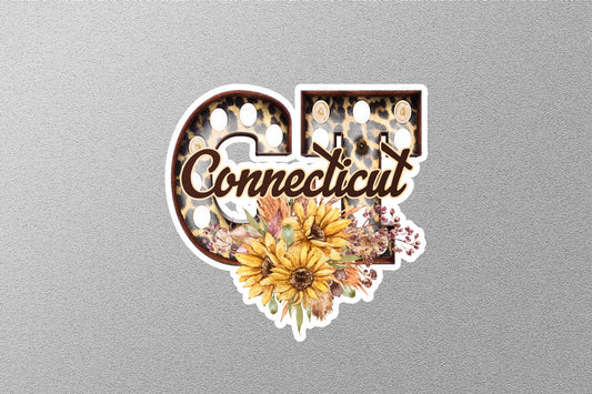 Floral CT Connecticut With Sunflowers State Sticker