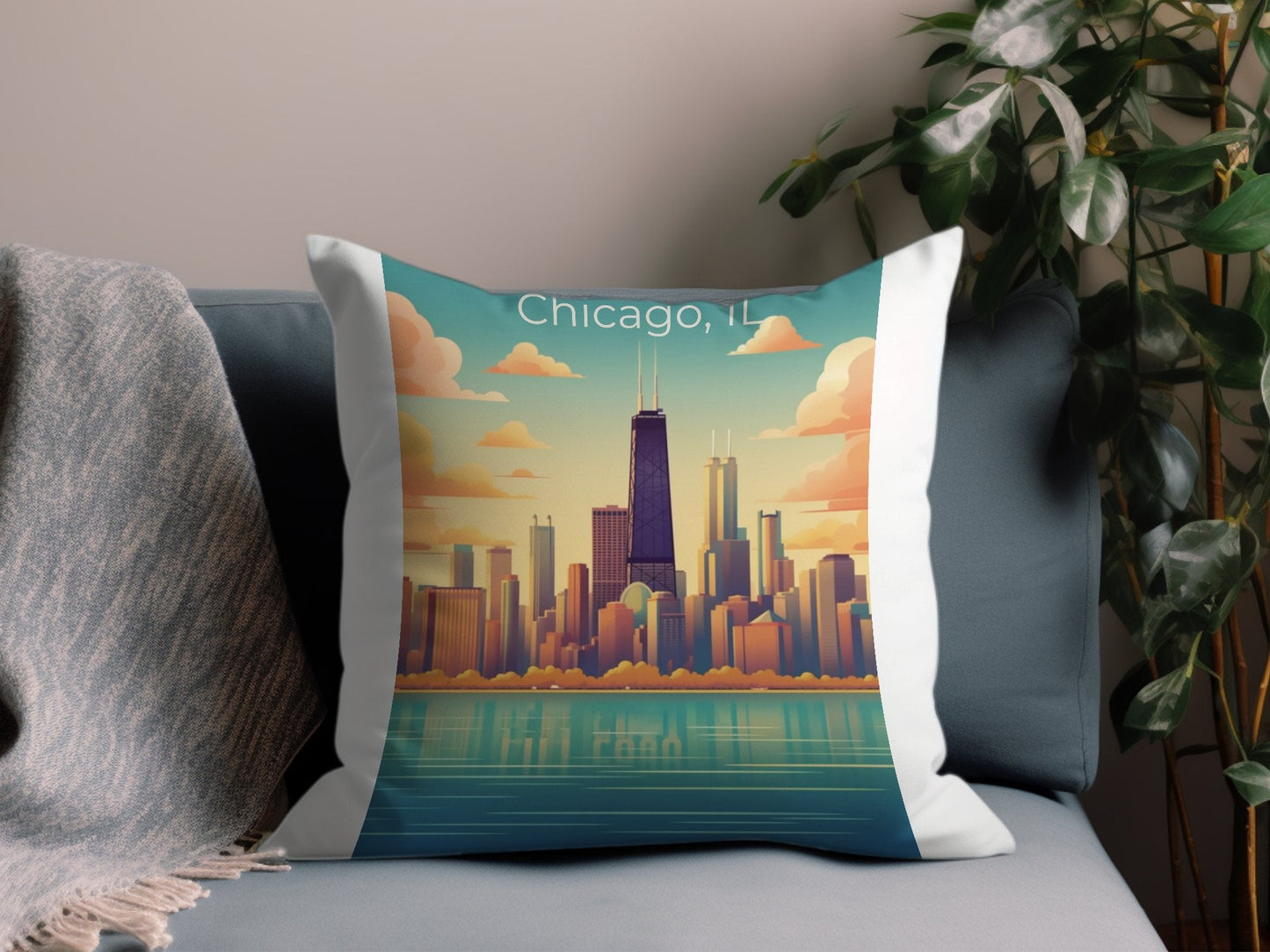 Vintage Chicago IL 7 Throw Pillow