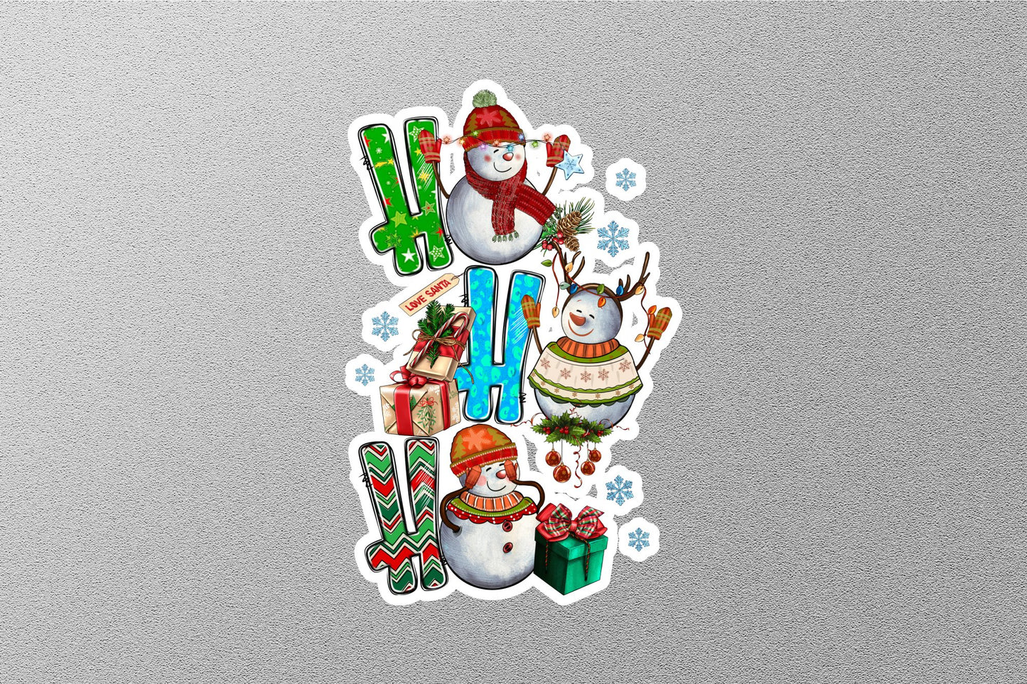 Christmas Ho Ho Ho With Snowmen Winter Holiday Sticker