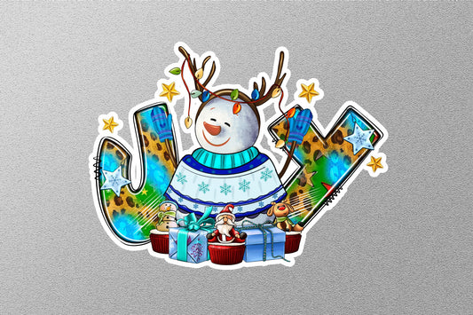 Christmas Joy With Snowman Winter Holiday Sticker