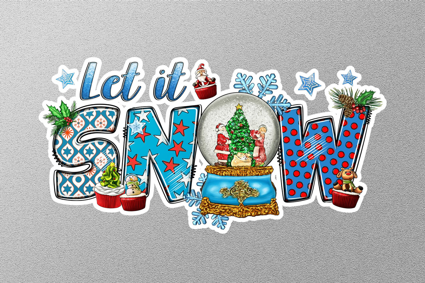 Christmas Let It Snow With Snow Globe Winter Holiday Sticker