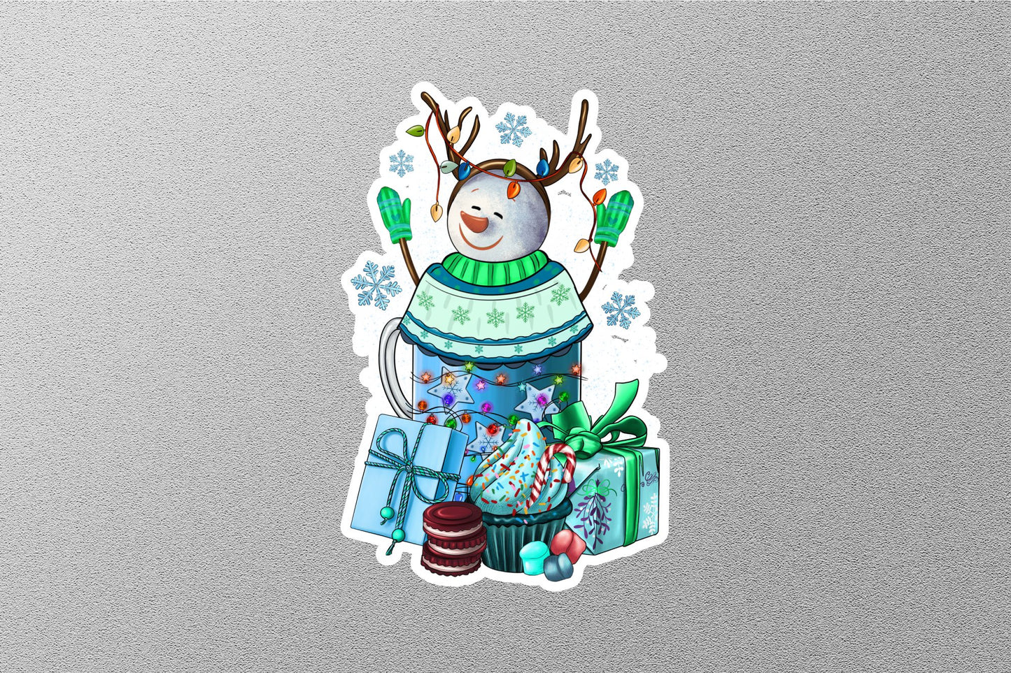Christmas Snowman With Coffee Drink Winter Holiday Sticker
