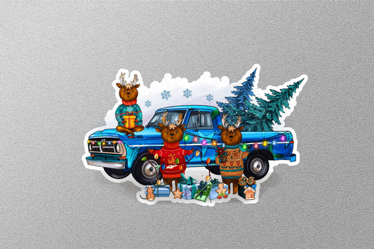 Christmas Deer's With Truck Winter Holiday Sticker