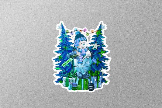 Christmas Snowmen In Coffee Drinks With Trees Winter Holiday Sticker