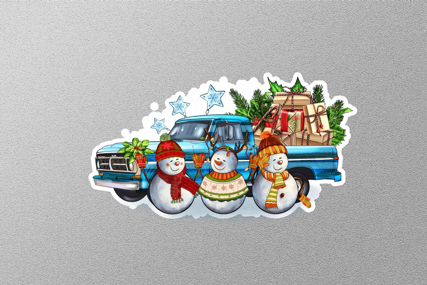 Christmas Snowmen With Truck Winter Holiday Sticker