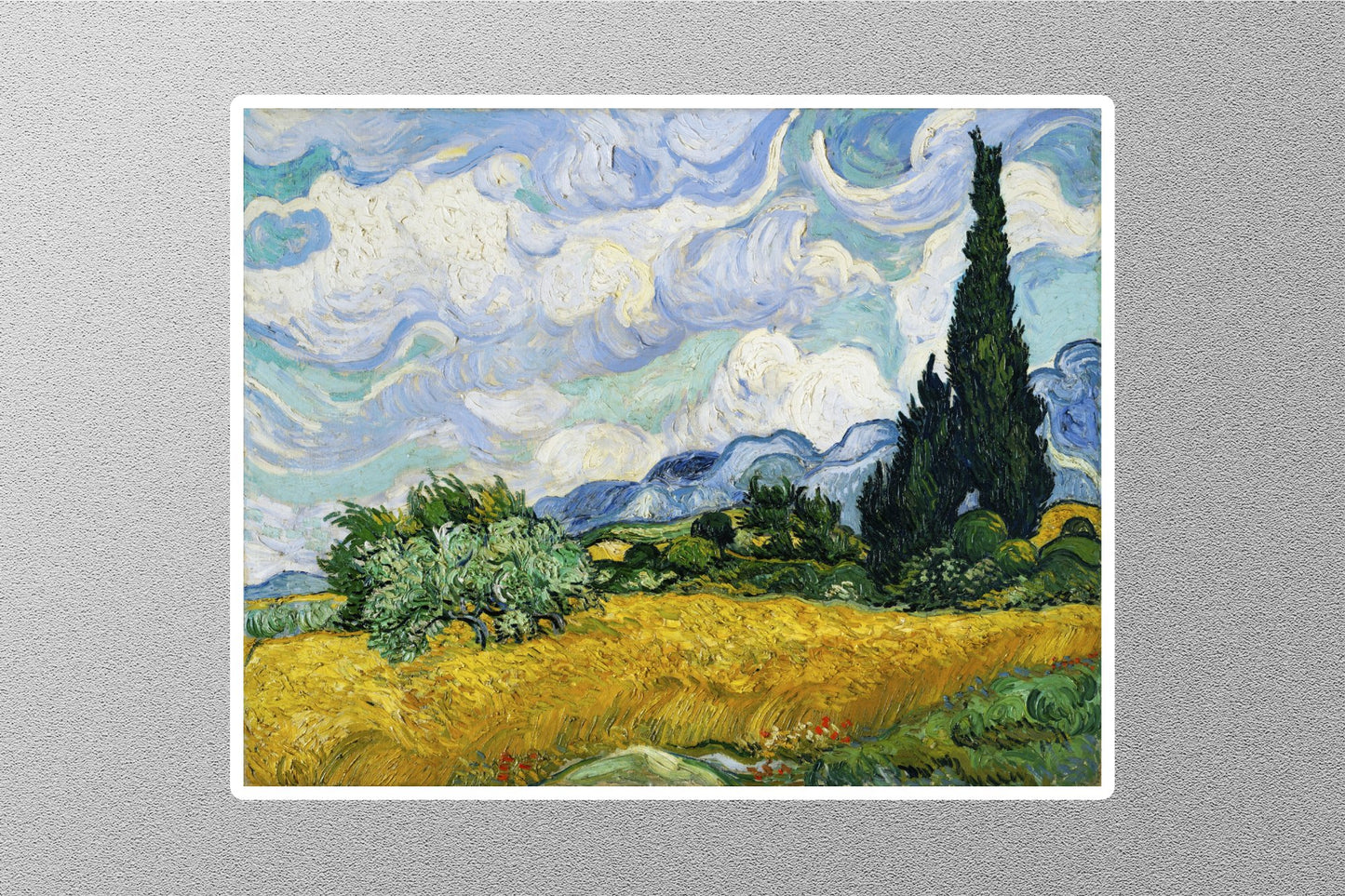 Wheat Field with Cypresses Art Sticker