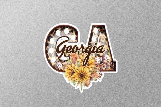 Floral GA Georgia With Sunflowers State Sticker