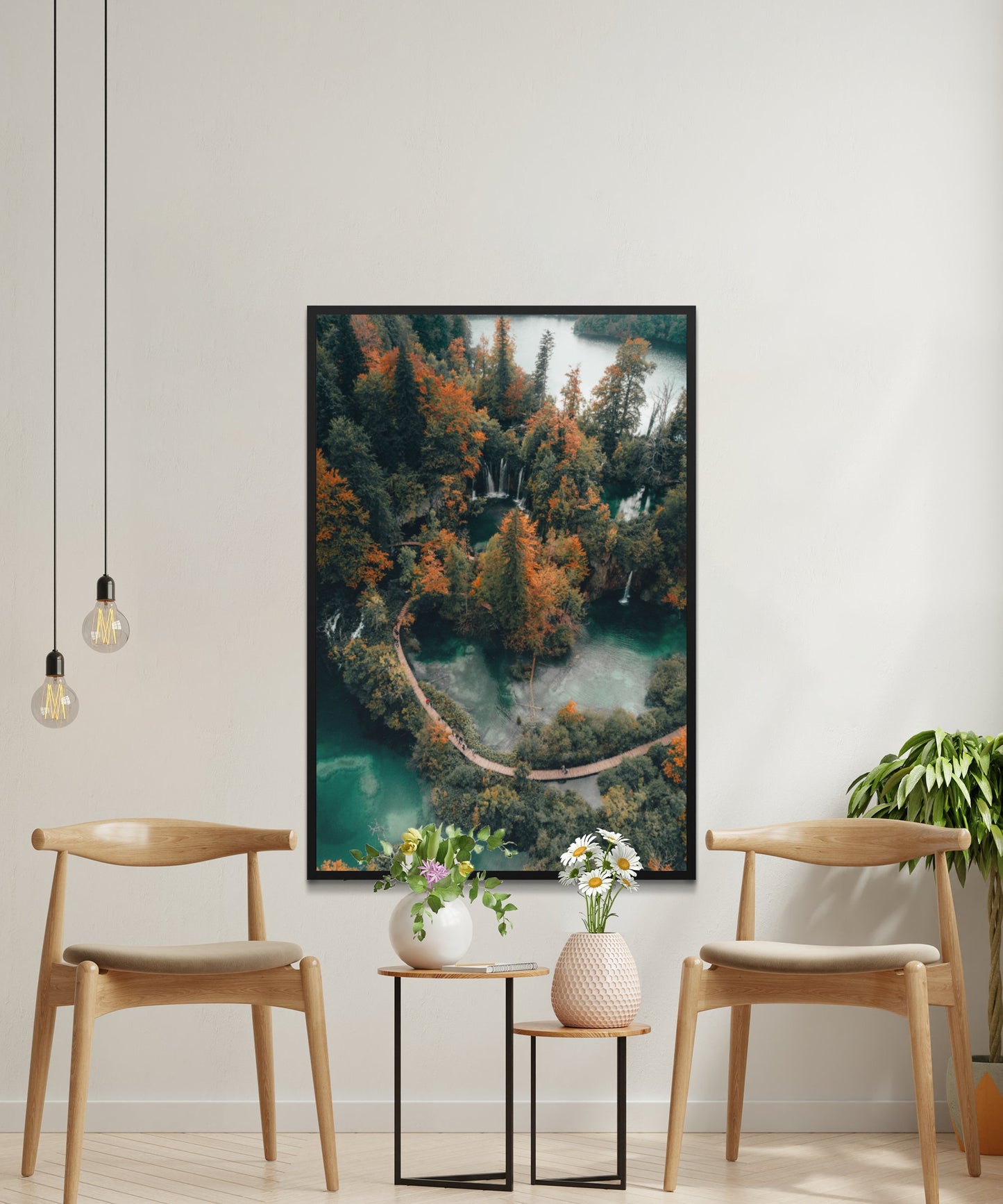 Green And Orange Forest On River Poster - Matte Paper