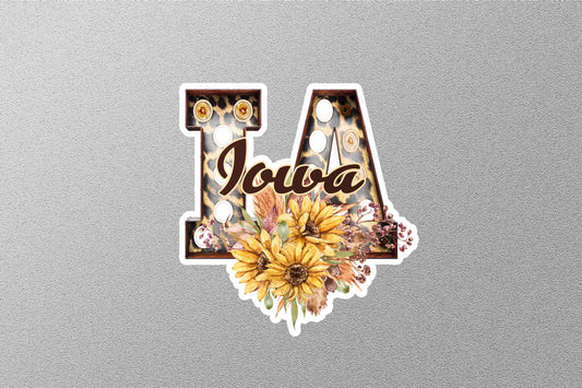 Floral IA Lowa With Sunflowers State Sticker