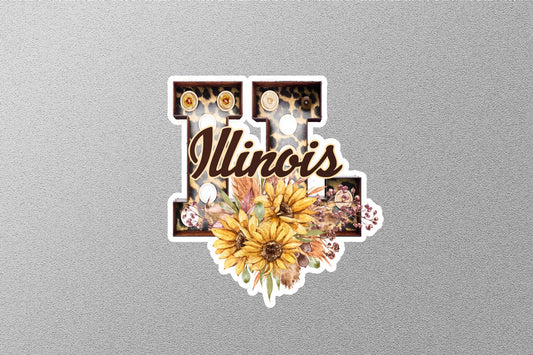 Floral IL Illinois With Sunflowers State Sticker