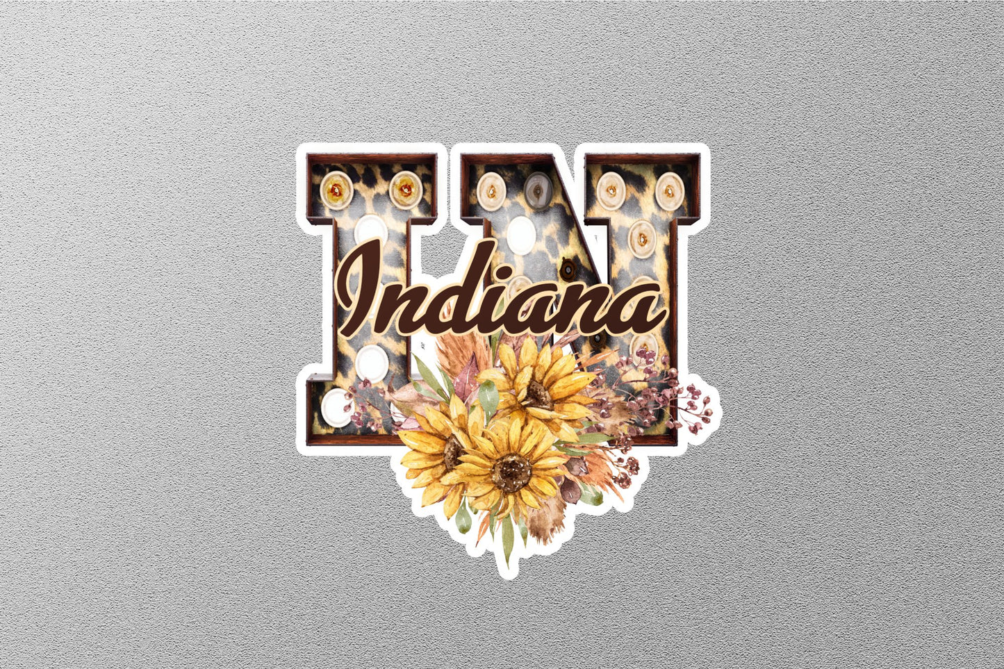 Floral IN Indiana With Sunflowers State Sticker