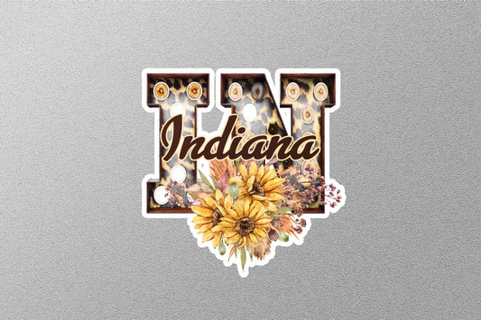 Floral IN Indiana With Sunflowers State Sticker